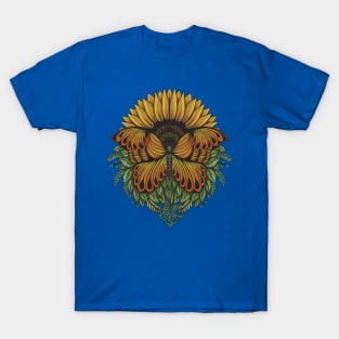 Sunflower Butterfly Hand Drawn T-Shirt